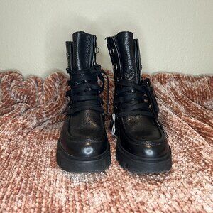 Geox  Black Leather Platform Ankle Boots Size 10 Fits Size 9